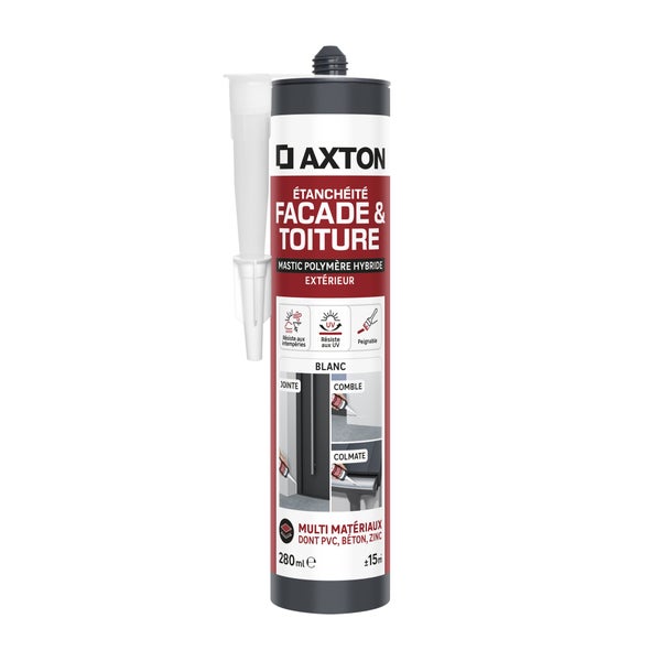 Mastic étanchéite facade/toiture polymère hybride AXTON blanc c. 280ml