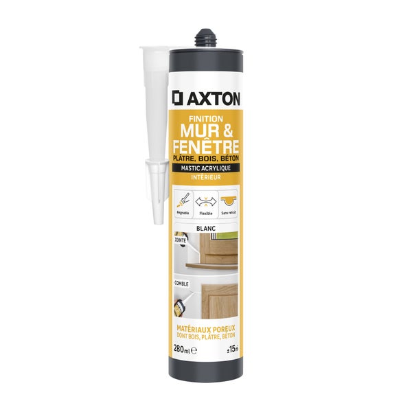 Mastic mur/fenetre acrylique platre/bois/beton AXTON blanc cart 280ml