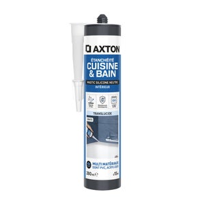 Mastic silicone cuisine/bain neutre transparent AXTON cartouche 280 ml