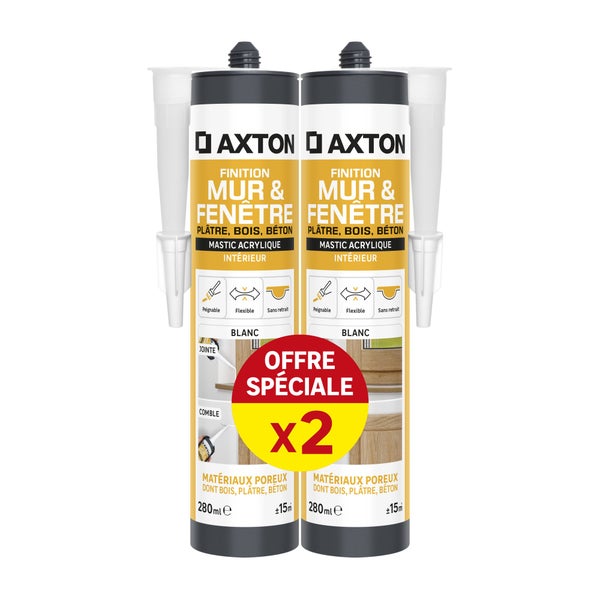 Mastic mur/fenetre acrylique platre/bois/beton AXTON blc cart 280ml x2