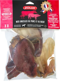 Friandise chien mix oreille de porc /boeuf x 8
