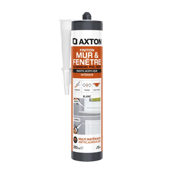 Mastic mur/fenetre acrylique alu/pvc/bois AXTON blanc cartouche 280ml