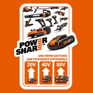 Batterie WORX, 20 V, 2 Ah Wa3639 lithium-ion