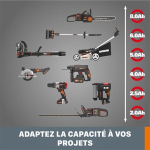 Batterie WORX, 20 V, 2 Ah Wa3639 lithium-ion