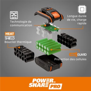 Batterie WORX, 20 V, 2 Ah Wa3639 lithium-ion