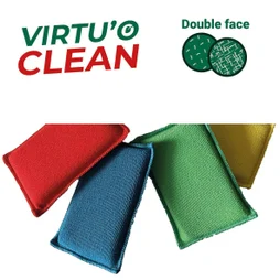 Lot de 4 éponges microfibre recyclées multisurface, LISERÉ VERT