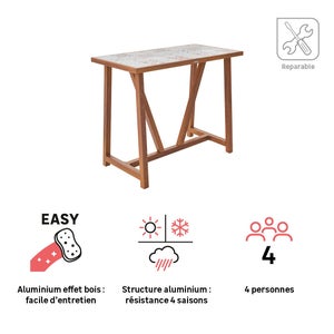 Table haute NATERIAL Gaia 4 places en aluminium effet bois et céramique
