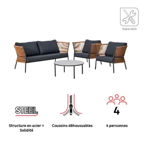 Salon bas Fuji en acier et résine gris anthracite