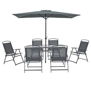 Ensemble repas comprenant 1 table 149,5 x 79,5 x 72 cm 6 chaises et parasol Doma acier