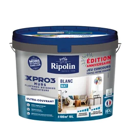 Peinture mur et plafond blanc mat RIPOLIN Xpro3 édition limitée 10l