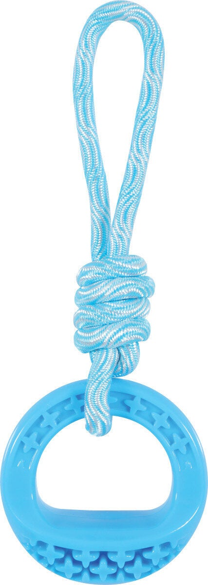Jouet chien TPR samba rond corde 26 cm bleu