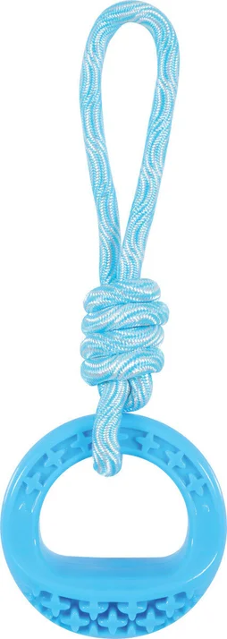 Jouet chien TPR samba rond corde 26 cm bleu