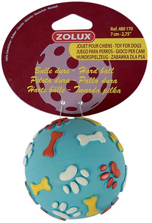 Jouet chien caoutchouc balle dur 7 cm couleur