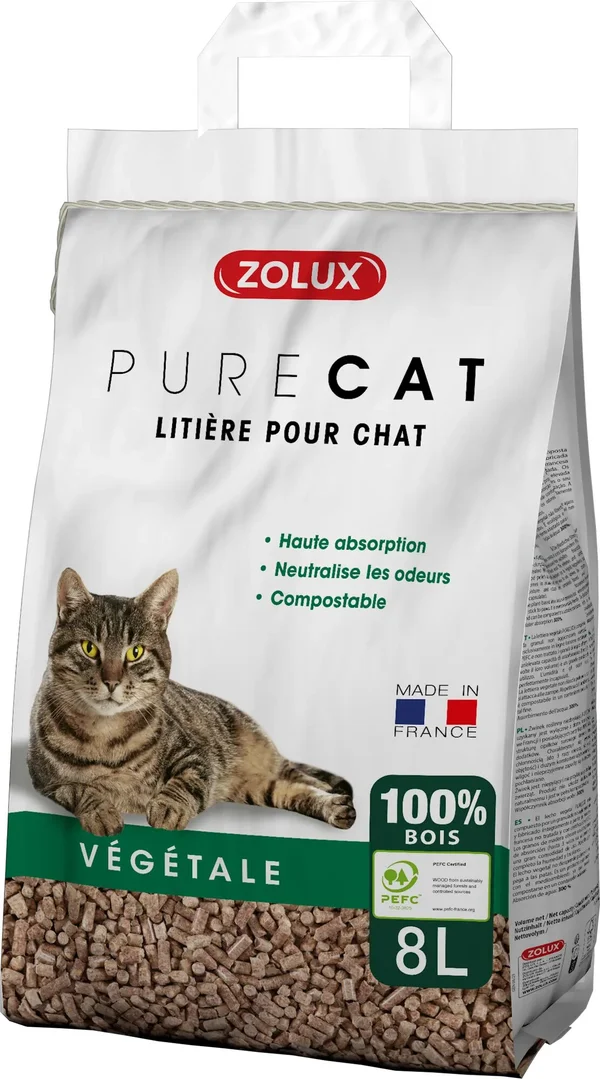 Litière chat purecat granulé bois 8l
