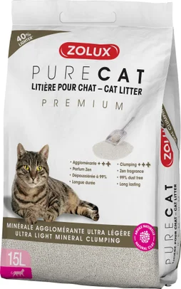 Litière chat purecat agglomérante premium 15l