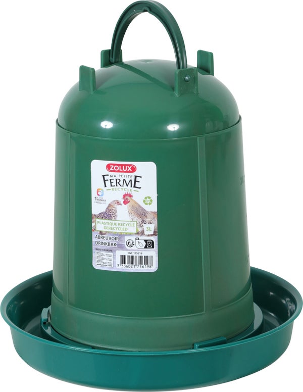 Abreuvoir poule/volaille 3l plastique recyclé vert 23x27x23cm