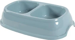 Ecuelle chat plastique antidérapante double 0,2l+0,2l n°13 bleu acier