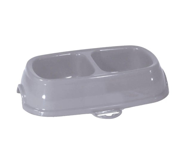 Ecuelle chat plastique antidérapante double 0,2l+0,2l n°13 gris pierre