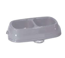 Ecuelle chat plastique antidérapante double 0,2l+0,2l n°13 gris pierre