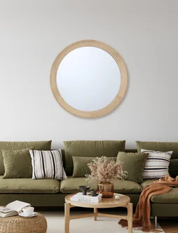 Miroir rond épais bois clair diamètre 76 cm