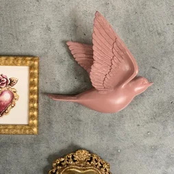 Lot de 2 décoration murale oiseaux rose 12,5x15cm