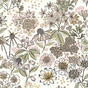 Papier peint intissé Petit bouquet beige, rose et vert