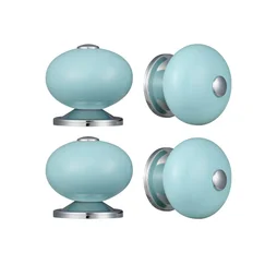 Lot de 4 boutons de meuble Gabi, porcelaine bleu, Diam. 39mm