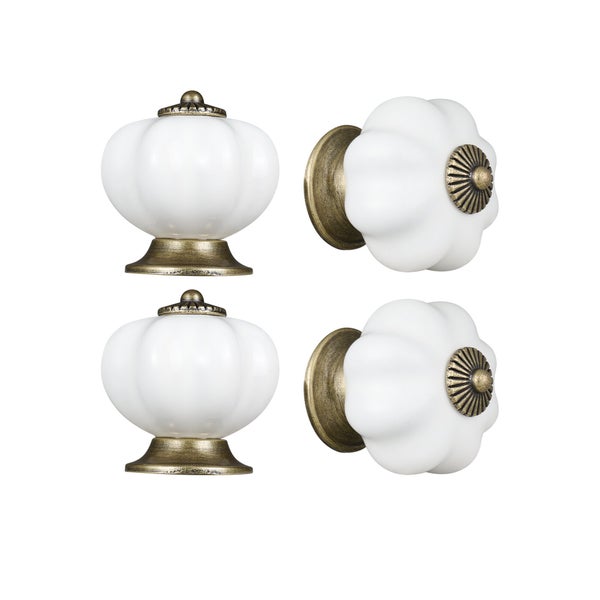 Lot de 4 boutons de meuble Lenny, porcelaine blanc, Diam. 41mm