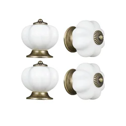 Lot de 4 boutons de meuble Lenny, porcelaine blanc, Diam. 41mm
