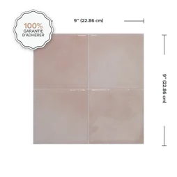 Lot de 4 crédences adhésives Smartiles Zellige, rose, 23 cm x 23 cm