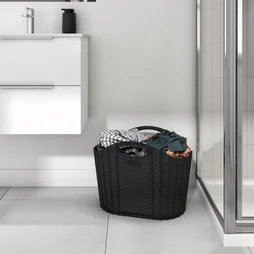 Panier à linge noir Linen l.54 x H.39 x P.37.5 cm SENSEA