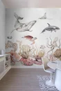 Papier peint intisse panoramique motif sealife multicolore