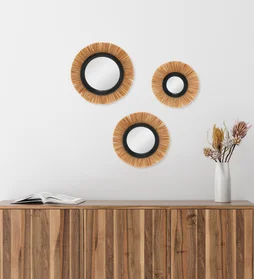 Miroir ethnique diamètre 24,3 cm raffia