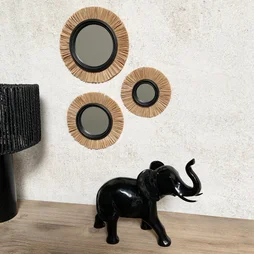 Miroir ethnique diamètre 17 cm raffia