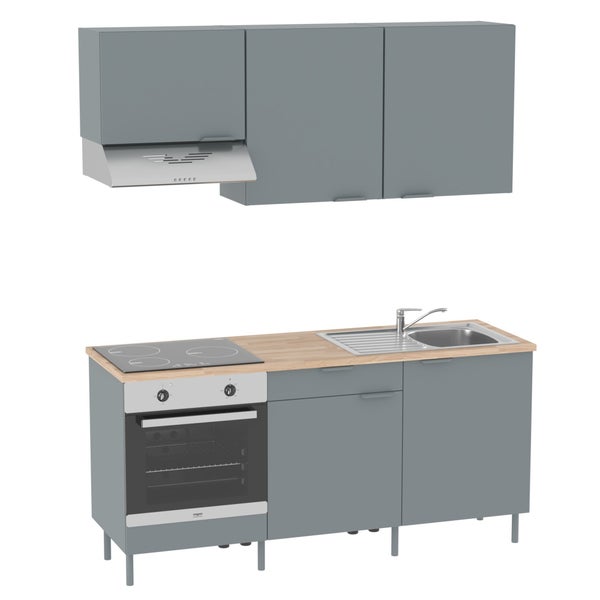 Cuisine équipée Eleki gris, 6 meubles avec électroménager, L180 x H217 x P58 cm