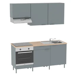 Cuisine équipée Eleki gris, 6 meubles avec électroménager, L180 x H217 x P58 cm