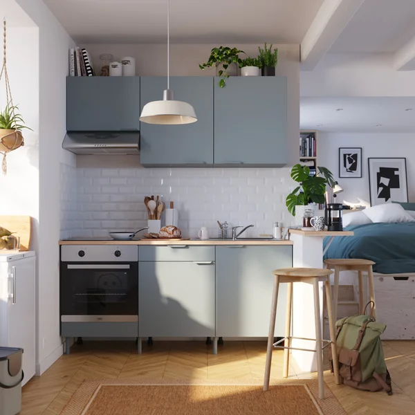 Cuisine équipée Eleki gris, 6 meubles avec électroménager, L180 x H217 x P58 cm