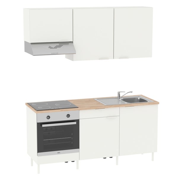 Cuisine équipée Eleki blanc, 6 meubles avec électroménager, L180 x H217 x P58 cm