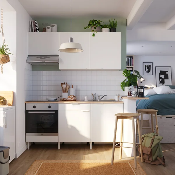 Cuisine équipée Eleki blanc, 6 meubles avec électroménager, L180 x H217 x P58 cm