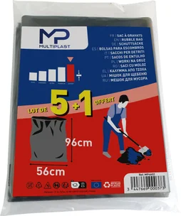 Lot de 5 sacs à gravats + 1 gratuit MULTIPLAST H.96 x l.56 cm noir