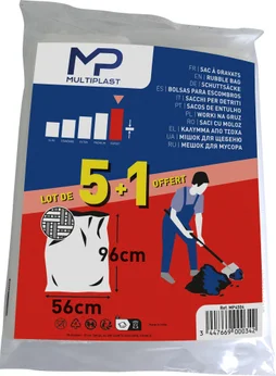 Lot de 5 sacs à gravats + 1 gratuit MULTIPLAST H.96 x l.56 cm blanc