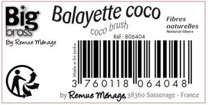 Balayette coco, manche bois court, BIGBROSS