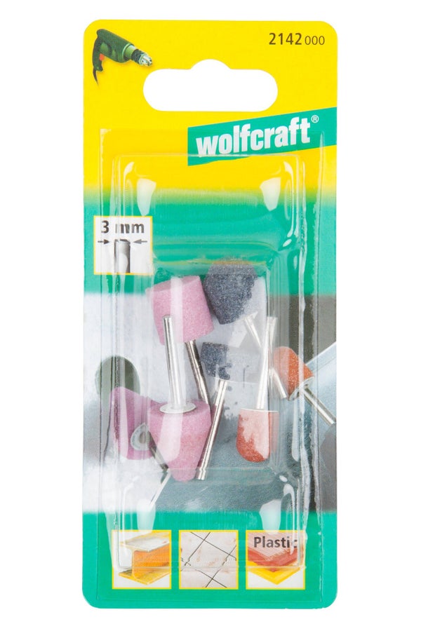 Lot De 5 Meules Sur Tige Pour Multimatière Wolfcraft, Diam.Entre 10 Et 20 Mm