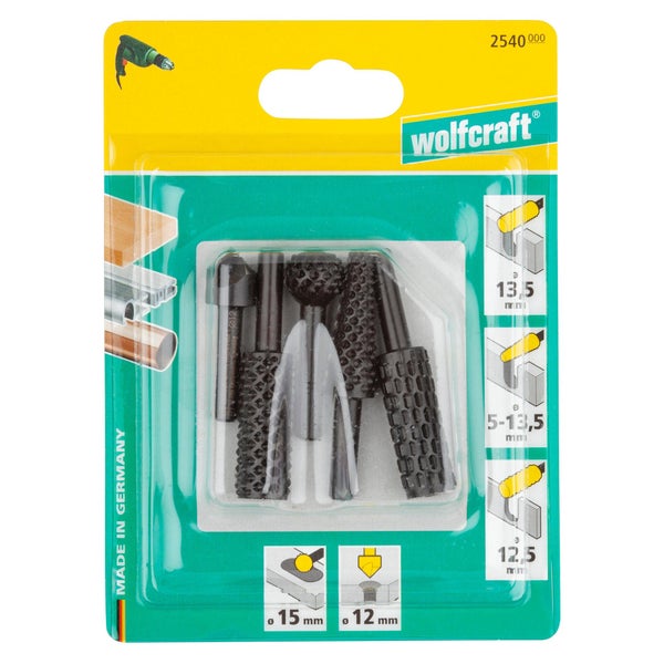 4 Rapes Profilées + 1 Fraise Diam.6 À 15 Mm Wolfcraft