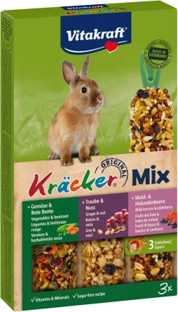 Lot de 3 friandises lapin nain kracker trio-mix raisin noix VITAKRAFT