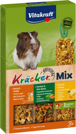 Lot de 3 friandises cochon d’inde kracker trio-mix agrum legum miel VITAKRAFT