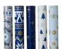 Papier cadeau 5 designs Noël assortis bleu/blanc 2m