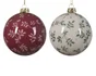 Boule Noel mousse d8cm decor feuille variantes rouge/beige-unite