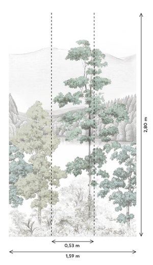 Papier peint panoramique Gravure alix multicolore l.159 x H.280 cm