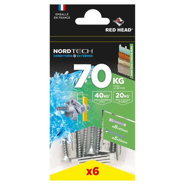 Lot de 6 chevilles nordtech NT8VPSA6 P RED HEAD, Ø8 x L.40 mm